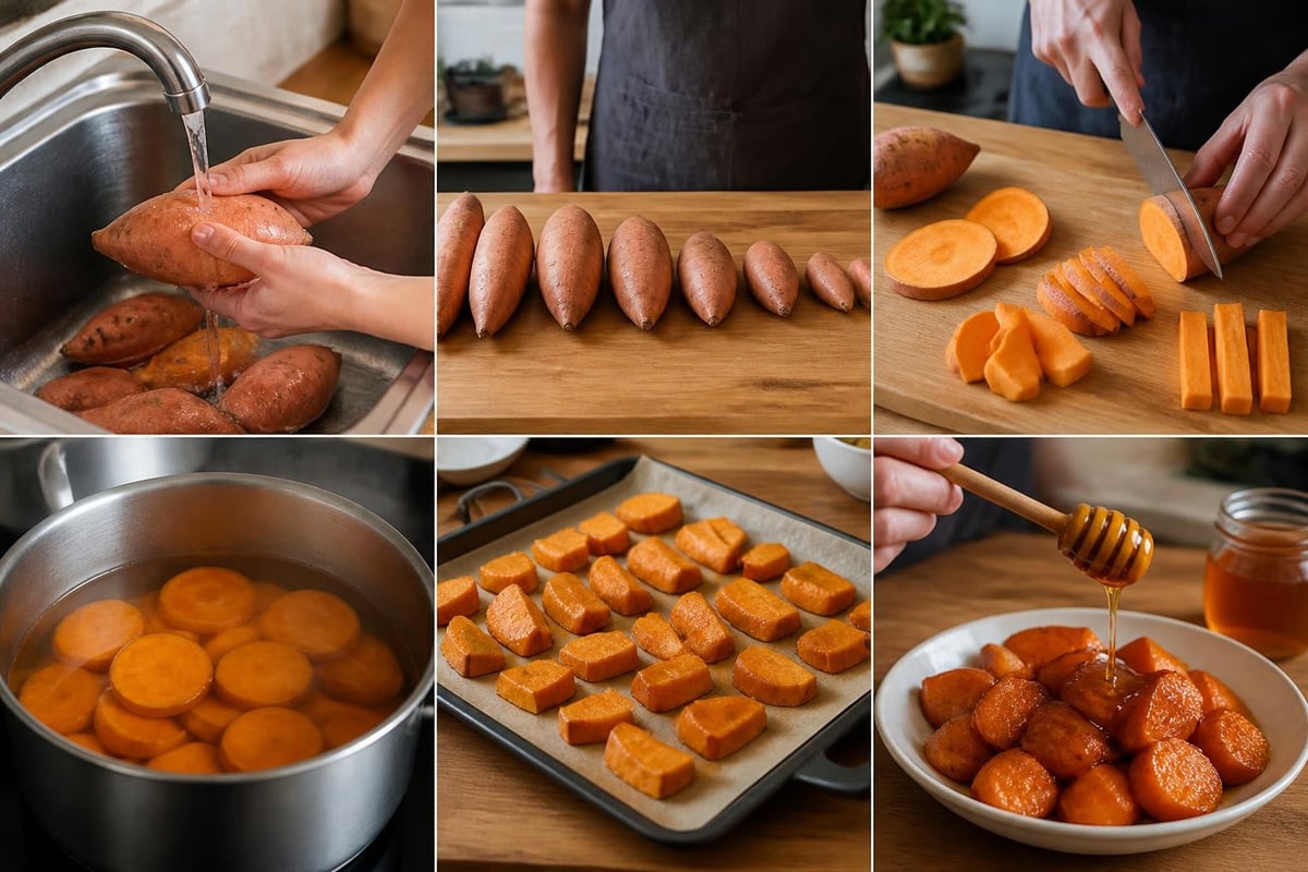 Processing workflow for honey sweet potatoes
